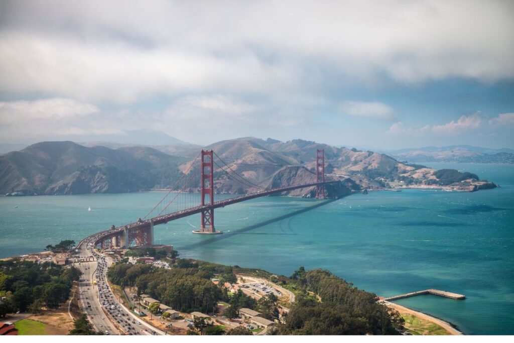 The Golden Gate Bridge spanning San Francisco Bay in California