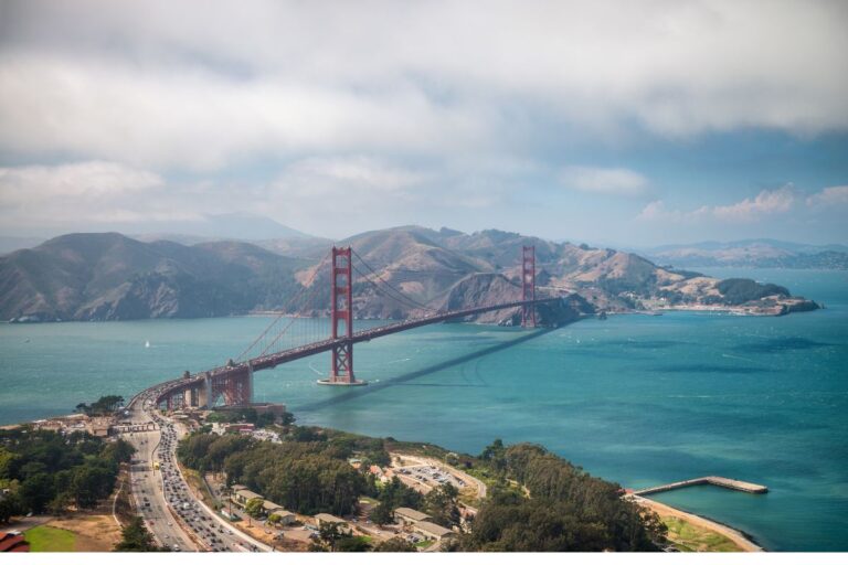 The Golden Gate Bridge spanning San Francisco Bay in California